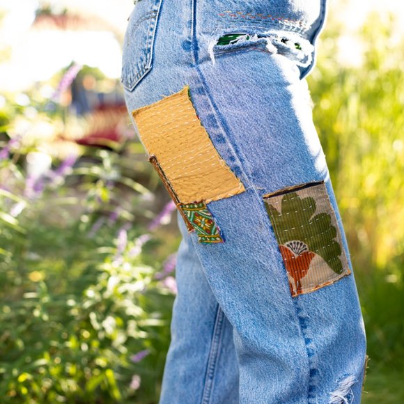 The "Shay" Jean| Levi's | Upcycled  Kantha  Boho | - Picture 4 of 8